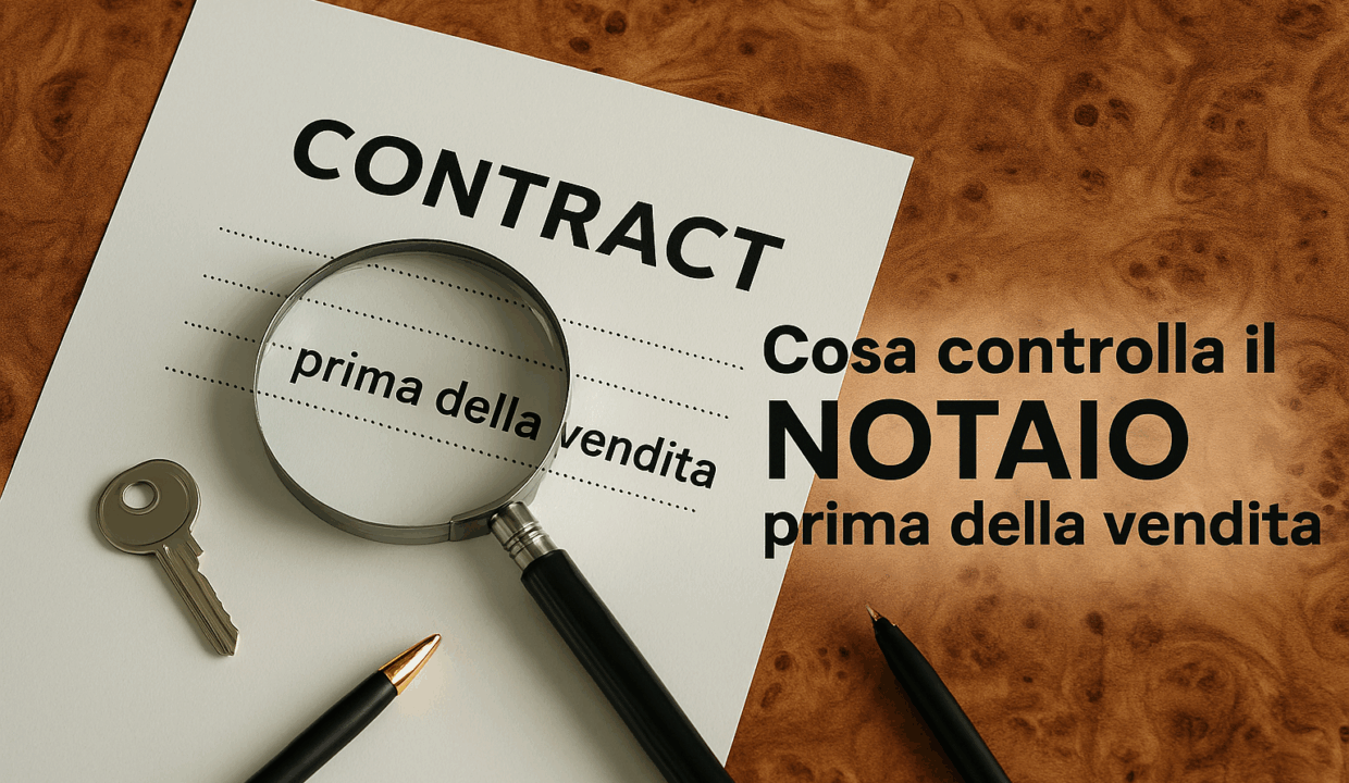 Scrivania con documenti notarili, simbolo della verifica prima della vendita di una casa a Pinerolo